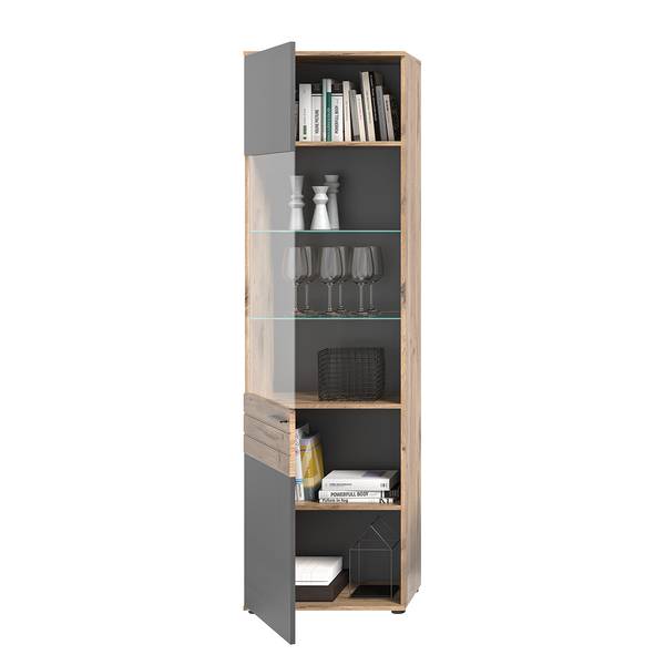 Standvitrine Yukon Basalt Grau / Eiche Dekor