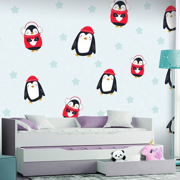 Fotomurale Brawling Penguins Tessuto non tessuto premium - Blu - Larghezza: 100 cm