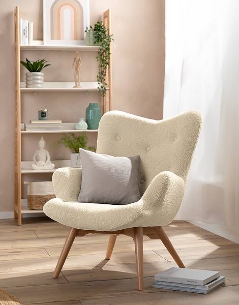 Sessel BRAZIL Bouclé Stoff Nola: Beige - Hellbraun - Ohne Hocker