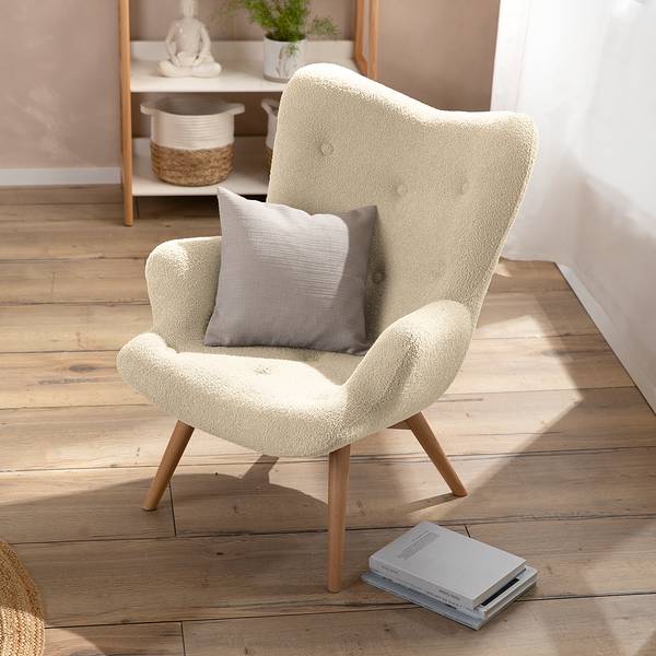 Sessel BRAZIL Bouclé Stoff Nola: Beige - Hellbraun - Ohne Hocker