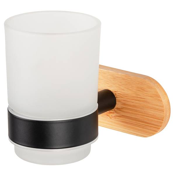 Zahnputzbecher Uno Orea Bamboo Edelstahl / Bambus - Schwarz / Natur