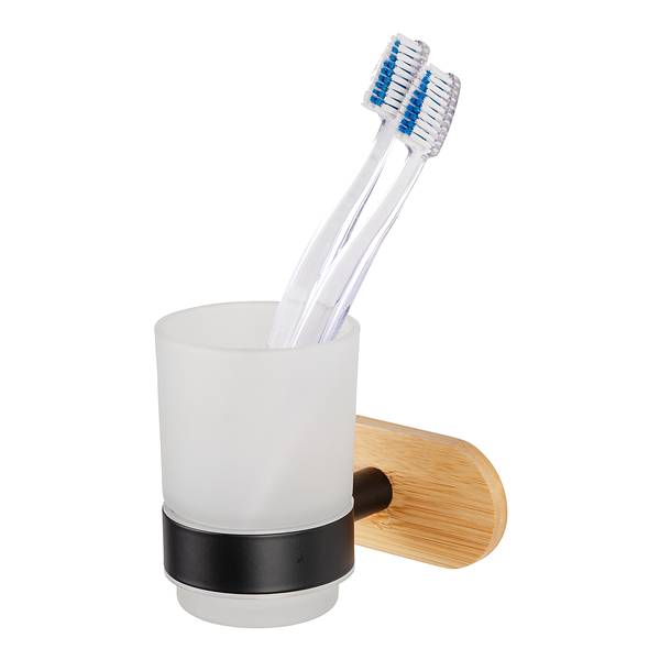 Zahnputzbecher Uno Orea Bamboo Edelstahl / Bambus - Schwarz / Natur