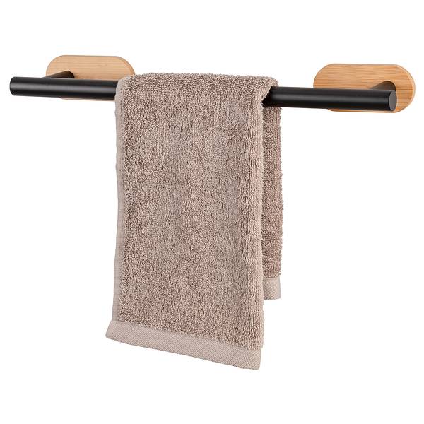 Badetuchstange Orea Bambo Edelstahl / Bambus - Schwarz / Natur - Breite: 40 cm