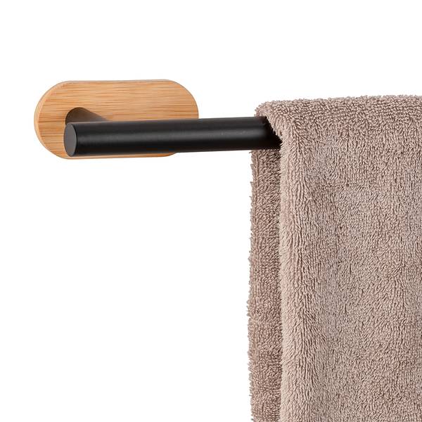 Badetuchstange Orea Bambo Edelstahl / Bambus - Schwarz / Natur - Breite: 40 cm
