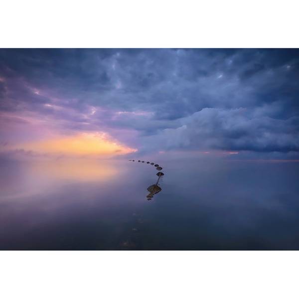 Fotomurale Wetland Sunrise See Tessuto non tessuto - Blu / Lilla - 3,84cm x 2,6cm