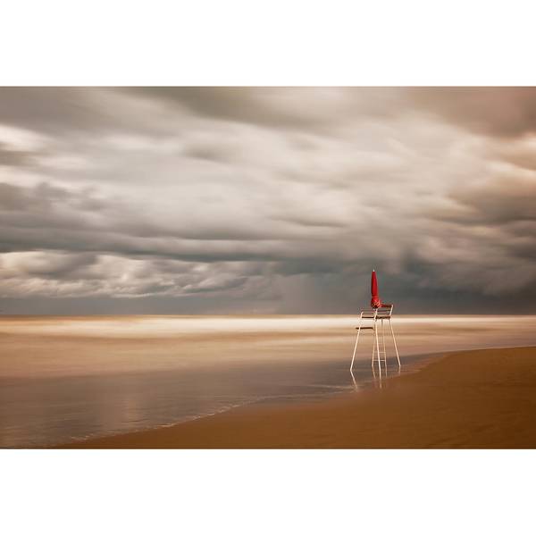 Fototapete Strandsitz Meer Vlies - Beige / Grau