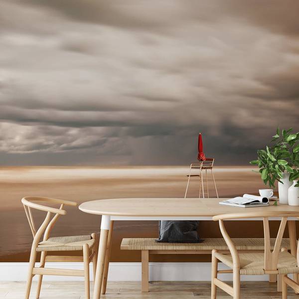 Fototapete Strandsitz Meer Vlies - Beige / Grau