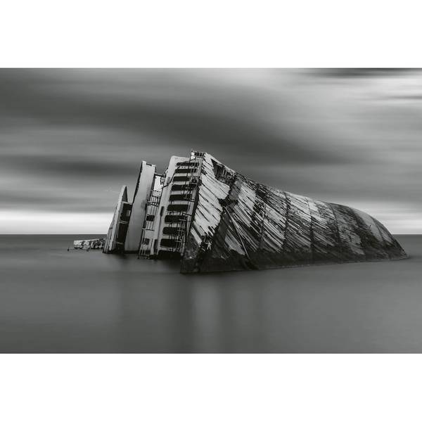 Fototapete Schiffswrack Meer Vlies - Grau