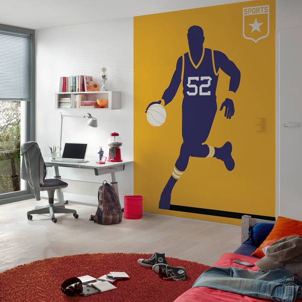 Fotomurale Basketball Tessuto non tessuto strutturato - Giallo / Lilla - 2cm x 2,7cm - Vello strutturale