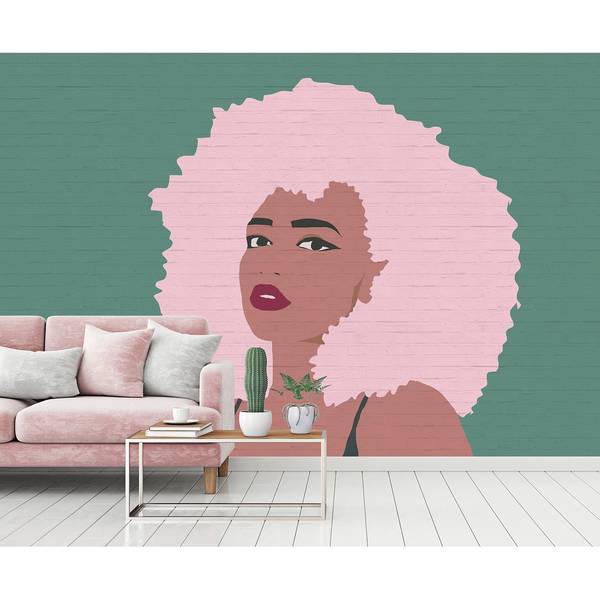 Papier peint Whitney I Intissé structuré - Vert / Marron / Rose - 4 x 2,7 cm - Non-tissé structuré