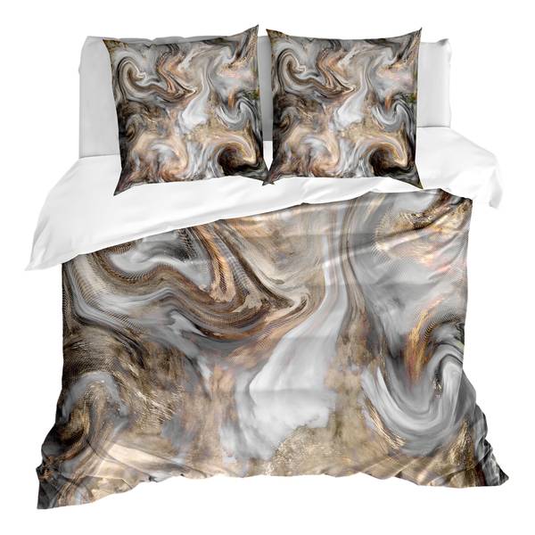 Beddengoed Marmer microvezel polyester - zandkleurig/lichtgrijs - 200 x 200 cm + 2 kussens 80 x 80 cm