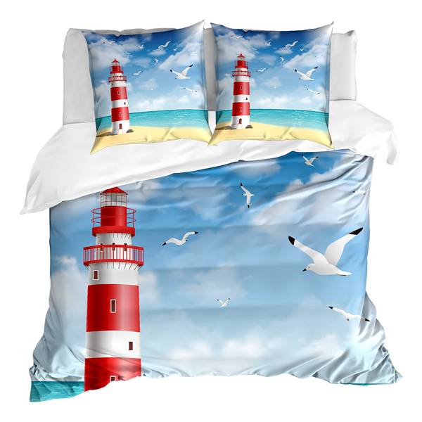 Beddengoed Strand microvezel polyester - crèmekleurig/groen - 200 x 200 cm + 2 kussens 80 x 80 cm