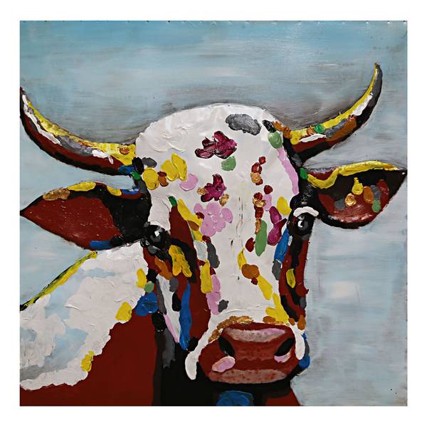 3D-Metallbild Kuh Stahlblech - Mehrfarbig