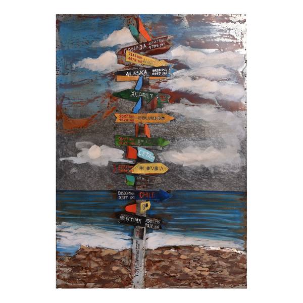 3D-Metallbild Wegweiser Stahlblech - Mehrfarbig