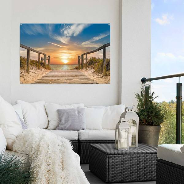 Outdoor-Poster Sonnenuntergang am Strand PVC - Beige