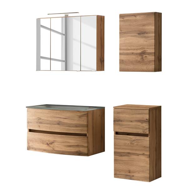 Badezimmerset Verciano X (4-teilig) Inklusive Beleuchtung - Wotaneiche Dekor