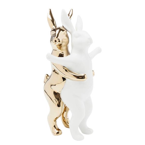 Dekofigur Hugging Rabbits Steingut - Weiß / Gold