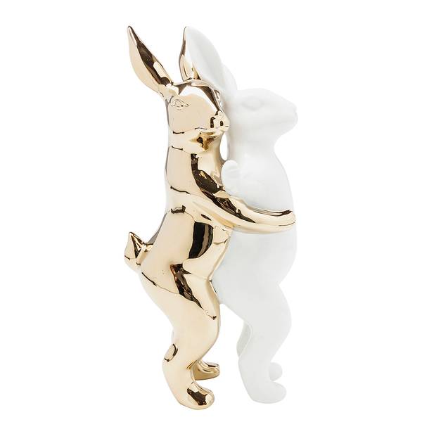 Dekofigur Hugging Rabbits Steingut - Weiß / Gold