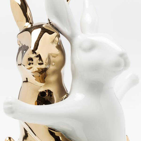 Dekofigur Hugging Rabbits Steingut - Weiß / Gold