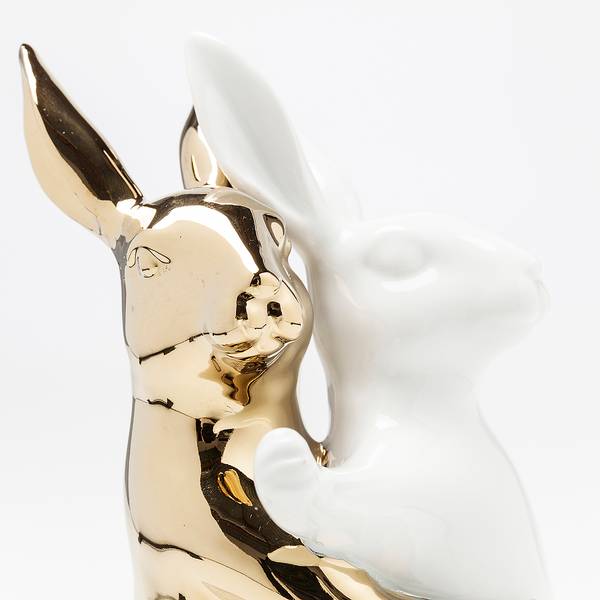 Dekofigur Hugging Rabbits Steingut - Weiß / Gold
