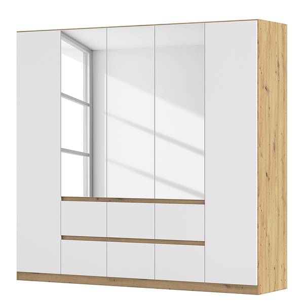 Armoire Mainz Blanc alpin / Imitation chêne Artisan - Largeur : 226 cm - Avec portes miroir