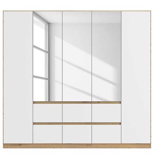 Armoire Mainz Blanc alpin / Imitation chêne Artisan - Largeur : 226 cm - Avec portes miroir