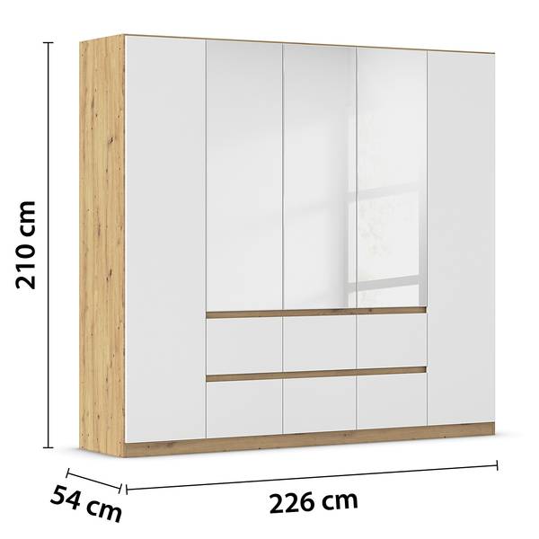Armoire Mainz Blanc alpin / Imitation chêne Artisan - Largeur : 226 cm - Avec portes miroir