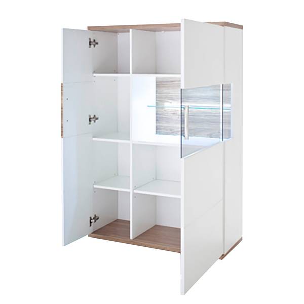 Highboard Sonya Hochglanz Weiß / Eiche Dekor - Glastür rechts