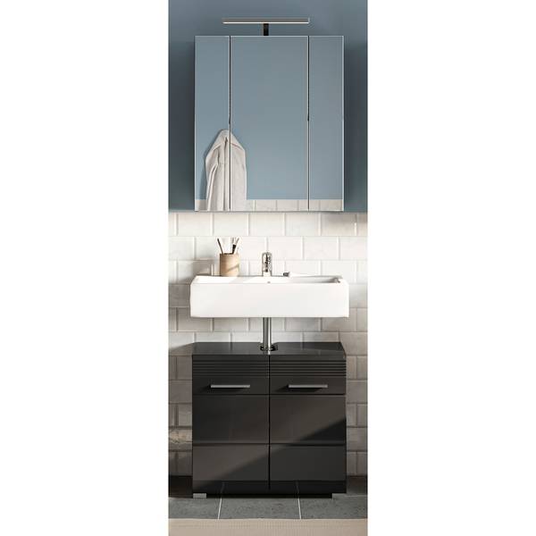 Badmöbelset Collie VI (2-teilig) Inklusive Beleuchtung - Hochglanz Schwarz / Schwarz