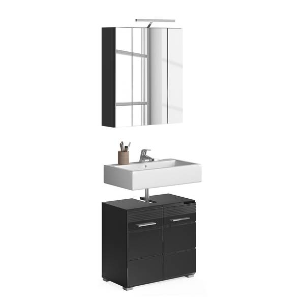 Badmöbelset Collie VI (2-teilig) Inklusive Beleuchtung - Hochglanz Schwarz / Schwarz