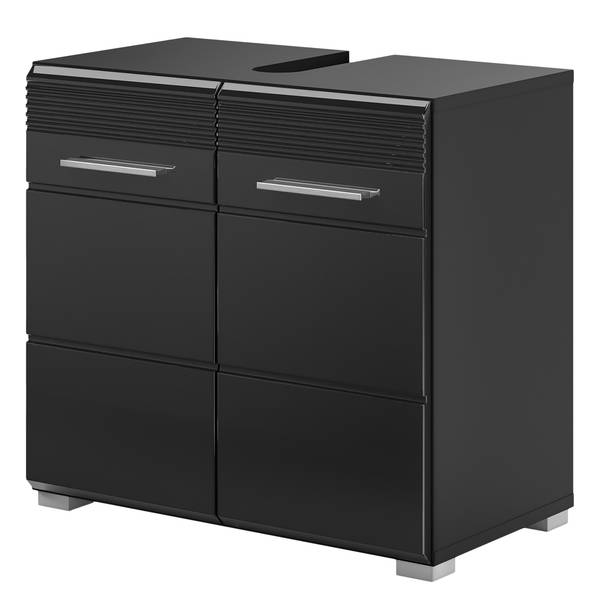 Badmöbelset Collie VI (2-teilig) Inklusive Beleuchtung - Hochglanz Schwarz / Schwarz