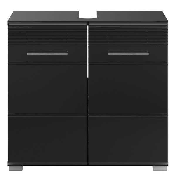 Badmöbelset Collie VI (2-teilig) Inklusive Beleuchtung - Hochglanz Schwarz / Schwarz