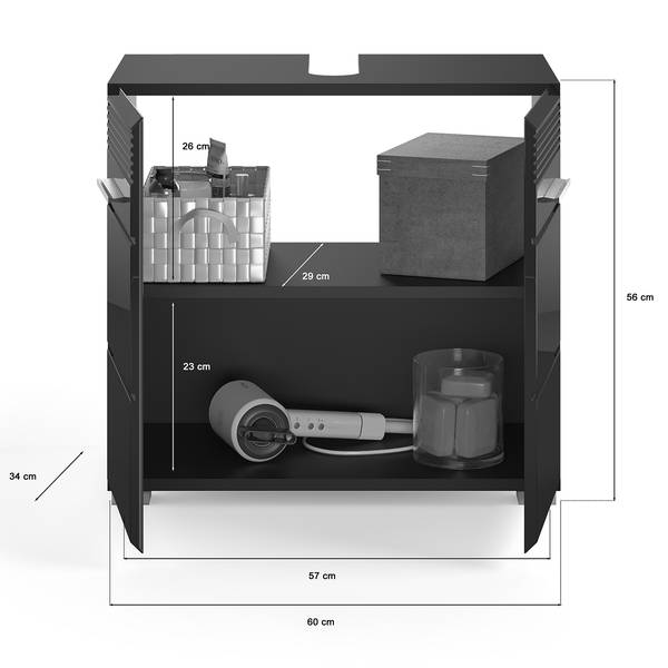 Badmöbelset Collie VI (2-teilig) Inklusive Beleuchtung - Hochglanz Schwarz / Schwarz