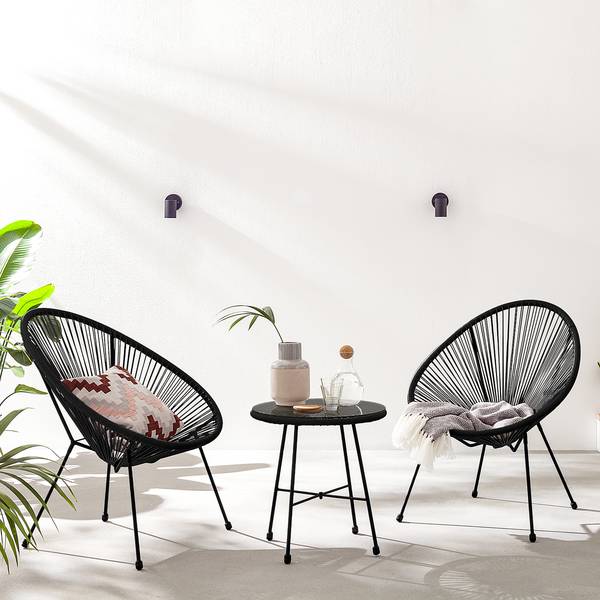 Set di 3 mobili da esterno Copacabana Acciaio / Rattan sintetico - Nero