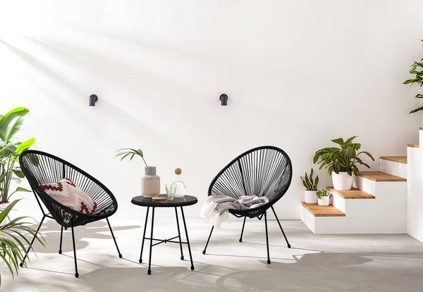 Set di 3 mobili da esterno Copacabana Acciaio / Rattan sintetico - Nero