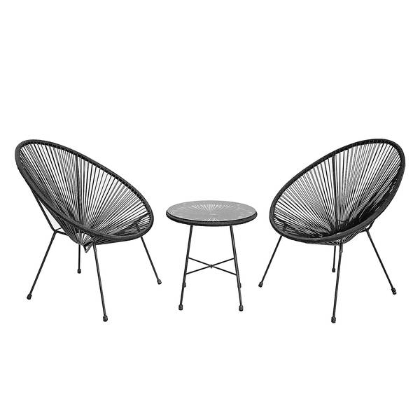 Set di 3 mobili da esterno Copacabana Acciaio / Rattan sintetico - Nero