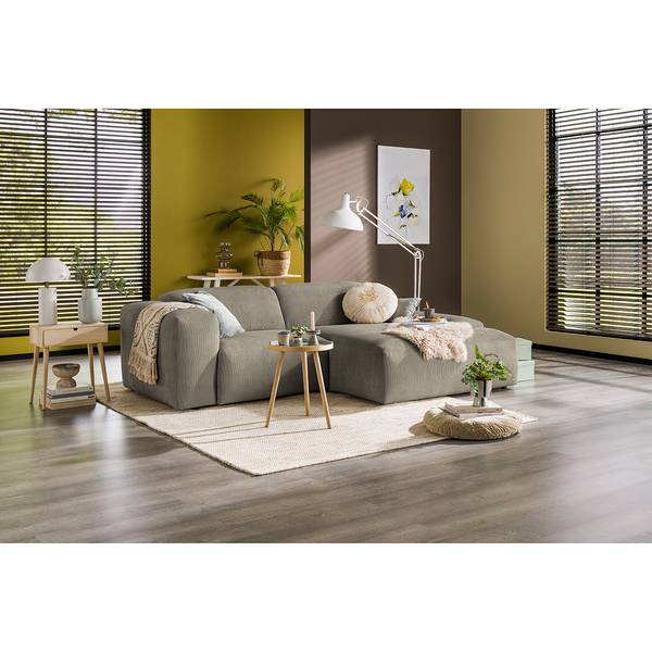 Ecksofa LORDELO 1,5-Sitzer mit Longchair Cordstoff Licia: Hellgrau - Longchair davorstehend rechts