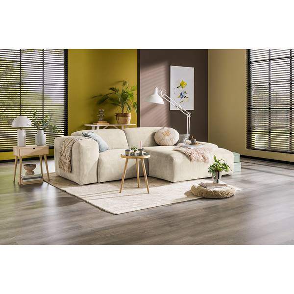 Ecksofa LORDELO 1,5-Sitzer mit Longchair Cordstoff Licia: Beige - Longchair davorstehend rechts