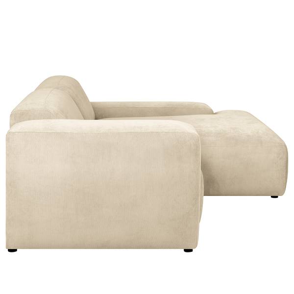 Ecksofa LORDELO 1,5-Sitzer mit Longchair Cordstoff Licia: Beige - Longchair davorstehend rechts