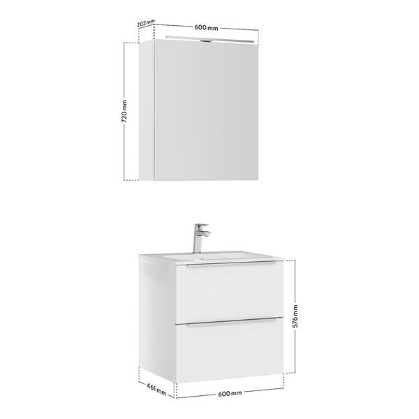 Badezimmerset MYBA III (2-teilig) Inklusive Beleuchtung - Weiß - Breite: 60 cm