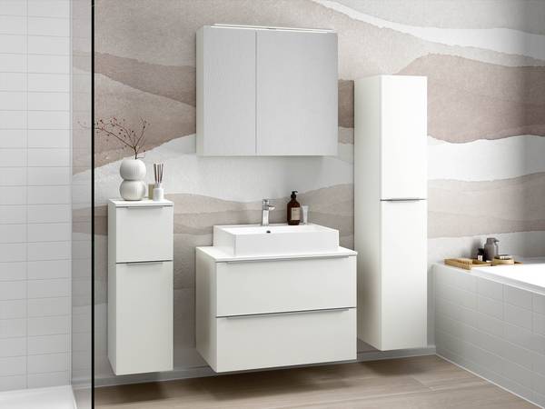 Badezimmerset MYBA XX (2-teilig) Inklusive Beleuchtung - Weiß - Breite: 80 cm