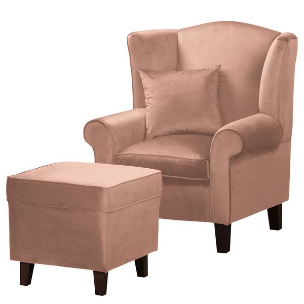 Fauteuil COLMAR Velours Vaia: Rose - Avec repose-pieds
