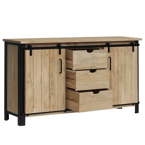 Massives Sideboard BROOKSBY 2 Türen Akazie massiv - Akazie / Schwarz