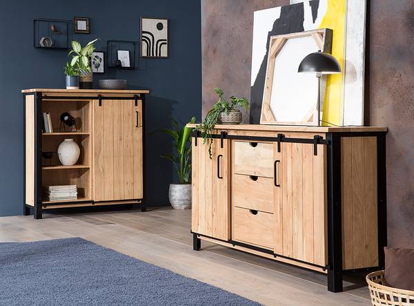 Massives Sideboard BROOKSBY 2 Türen Akazie massiv - Akazie / Schwarz