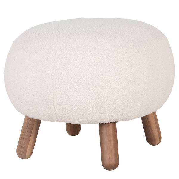 Polsterhocker Savon Kunstfell - Weiß / Füße - Pinie Massiv
