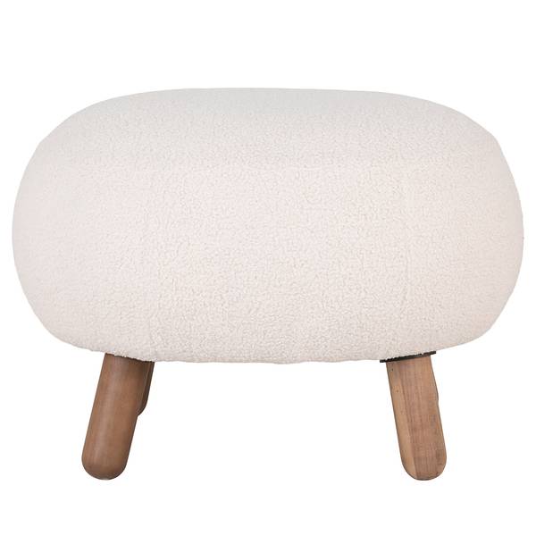 Polsterhocker Savon Kunstfell - Weiß / Füße - Pinie Massiv