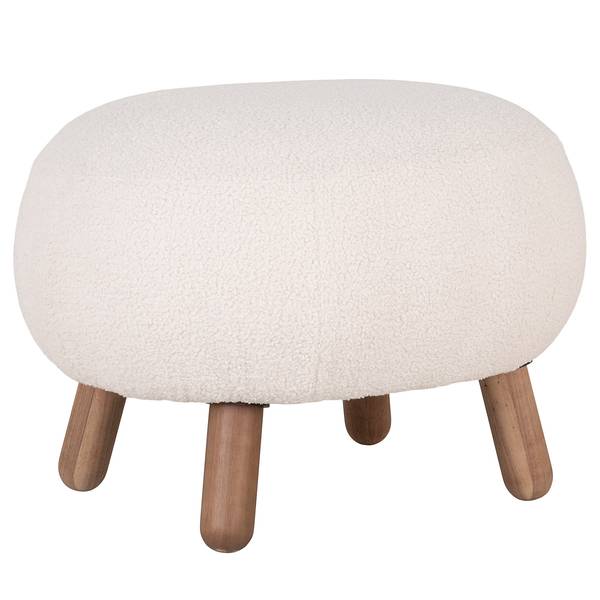 Polsterhocker Savon Kunstfell - Weiß / Füße - Pinie Massiv