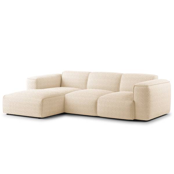 Ecksofa HUDSON 3-Sitzer mit Longchair Teddy-Bouclé Stoff Bony: Beige - Breite: 251 cm - Longchair davorstehend links