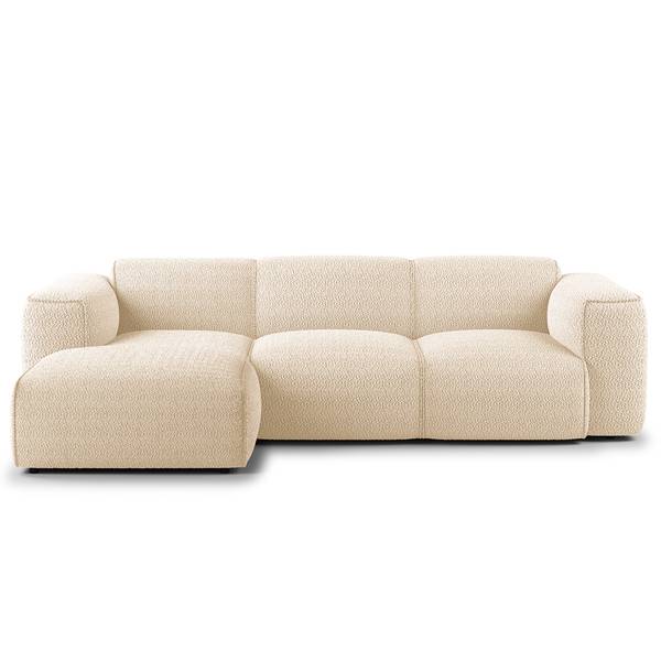 Ecksofa HUDSON 3-Sitzer mit Longchair Teddy-Bouclé Stoff Bony: Beige - Breite: 251 cm - Longchair davorstehend links