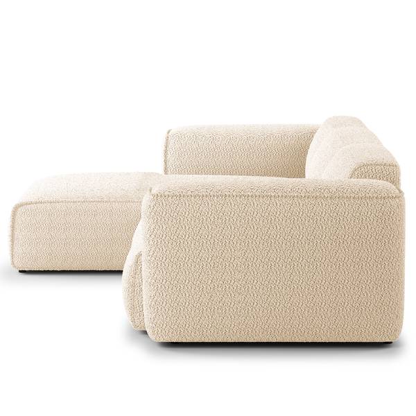 Ecksofa HUDSON 3-Sitzer mit Longchair Teddy-Bouclé Stoff Bony: Beige - Breite: 251 cm - Longchair davorstehend links